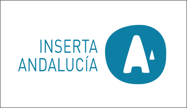 Logo letras inserta Andalucía en azul y letra A en color blanco dentro de un círculo azul